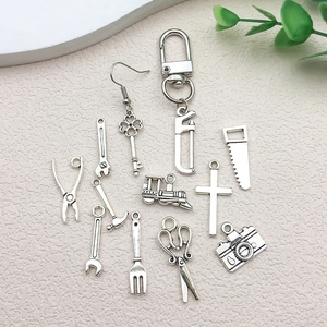 Silver alloy tool charms set including wrench and hammer for DIY jewelry making