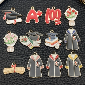 DIY graduation enamel alloy pendants set with mortarboard and graduate gown charms