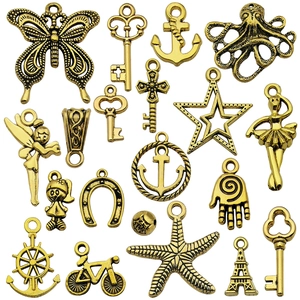 Vintage Zinklegering Gouden Hangers Voor DIY Sieraden Maken Vlinder Zeester Sleutel Anker Charms Voor Armband Ketting