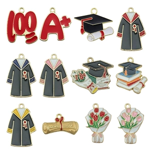 DIY graduation enamel charm set with doctorate caps, gowns, and certificates for necklaces