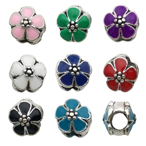 Alloy Enamel Flower Beads For Bracelet Jewelry Making Vintage Big Hole Charms DIY Findings For Women Girls Accessory