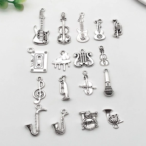 17pcs vintage silver music charms set with saxophone, guitar and piano for DIY jewelry