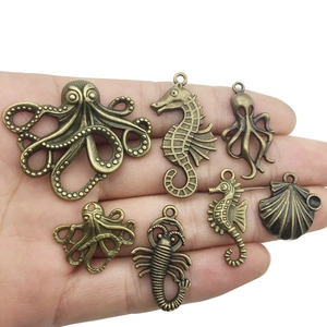 Vintage bronze ocean charms including octopus and seahorse for DIY jewelry making