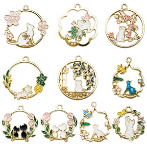 DIY Gold Alloy Cat and Flower Enamel Charms Set for Jewelry Making Accessories