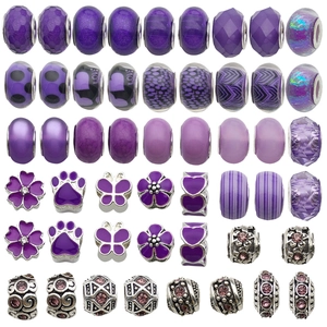 Purple DIY Bracelet Charms Large Hole Beads Resin Alloy Enamel Rhinestone Beads For Jewelry Making Fashion Accessories