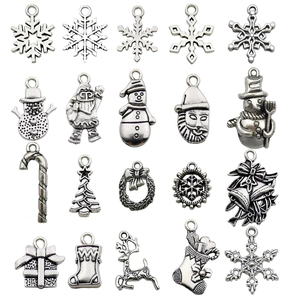 Breloques de Noël en Alliage de Zinc pour la Fabrication de Bijoux DIY Bonhomme de Neige Arbre Cerf Flocon Argent Antique Or Décoration