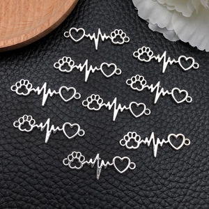 Zilveren legering hart ECG en pootafdruk DIY bedeltjes voor het maken van sieraden