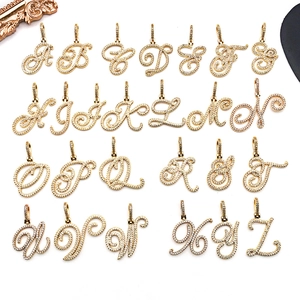 Hip Hop Gold Plated Alloy Cursive English Letter Pendant Luxury Rhinestone Inlaid Alphabet Charms For DIY Necklace Jewelry Accessory