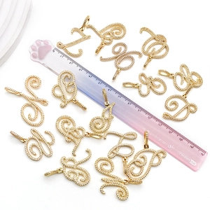 Hip hop style gold-plated copper letter pendants with crystals for DIY necklaces