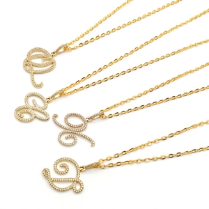Hip hop script alphabet pendant necklaces with sparkling white zircon in gold finish