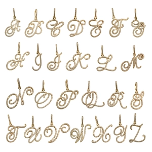 Full set of 26 cursive gold-plated alphabet charms with sparkling cubic zirconia inlay