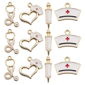 Medical Nurse Theme DIY Alloy Enamel Pendant Charms Stethoscope Syringe Nurse Hat Heart Jewelry Accessories For Bracelets