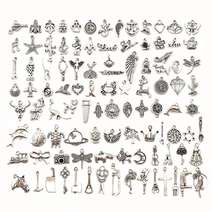 Bulk assortment of antique silver alloy charms for DIY jewelry and hair accessories