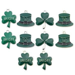 Pendentifs en émail trèfle et chapeau irlandais pour bijoux DIY de Saint-Patrick