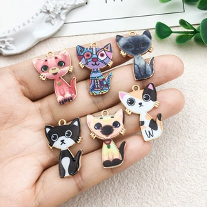 Lot de 6 pendentifs chat en émail coloré en alliage de zinc doré pour création de bijoux DIY