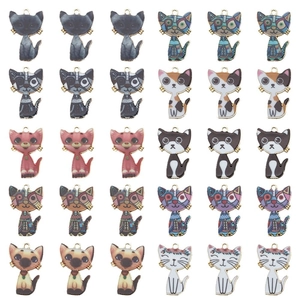 Lot de 30 pendentifs chat pour bijoux DIY en alliage doré et finition émaillée