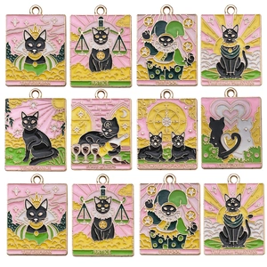 Lot de pendentifs de tarot de chat noir en émail métallique pour colliers et bijoux DIY