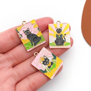 Pendentifs tarot chat en émail avec motifs Tempérance et Impératrice en alliage rose