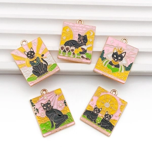 Lot de 5 breloques de tarot chat noir en émail et alliage pour création de bijoux