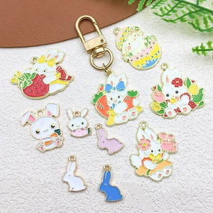 DIY gold-plated enamel bunny pendants and keychain set for necklace and bracelet making