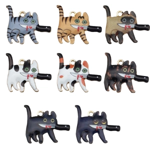 Humorous Cat With Knife Enamel Alloy Charms For DIY Necklace Keychain Making Funny Animal Meme Jewelry Accessories For Unisex