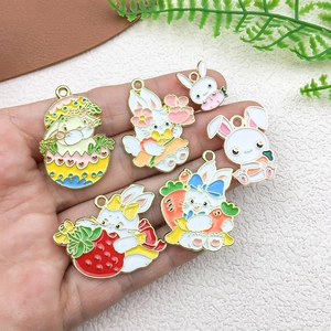 Golden enamel cartoon bunny charms set for DIY jewelry making and necklace pendants