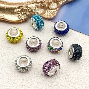 Set de diez cuentas de strass de colores con agujero grande para joyería artesanal DIY