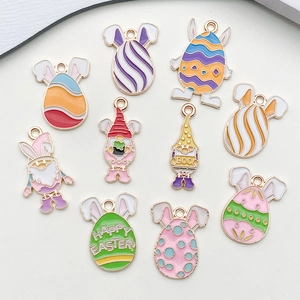 Detailed set of 10 Easter enamel alloy charms featuring colorful eggs and cute gnomes