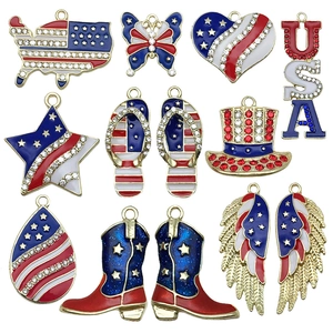 11pcs set of USA flag themed enamel charms with boots and stars for DIY jewelry making