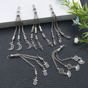 Vintage Ethnic Antique Silver Alloy Tassel Pendants For Jewelry Making DIY Necklace Bracelet Connector Moon Leaf Charms