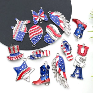 Detailed set of 4th of July patriotic charms with enamel stars, hearts and USA letter pendants