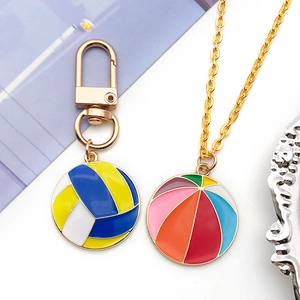 Enamel sports ball pendants including volleyball and colorful striped ball accessories