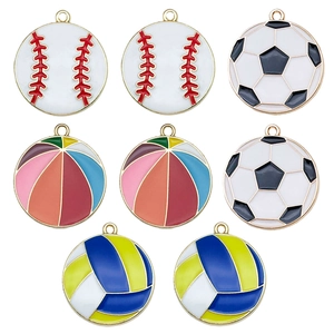 Alloy Enamel Sports Ball Pendants For DIY Jewelry Making Football Basketball Volleyball Baseball Charms For Keychain Earrings