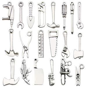 Pendentifs Outils Miniatures en Alliage de Zinc Vintage pour Création de Bijoux Argent Antique Marteau Clé Hache Scie