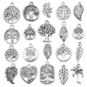 Antique silver alloy tree of life and leaf charms for DIY jewelry and necklace making