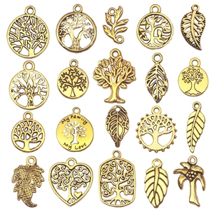 Detailed set of 20 golden tree of life and leaf charms for DIY jewelry making