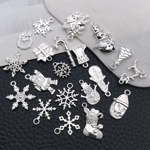 Silver metal Christmas charms set with snowflakes, reindeer and tree for DIY jewelry making