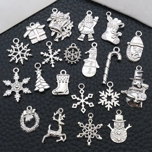 Mixed 19pcs silver Christmas charms set with snowflakes and reindeer on black background
