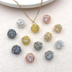 Handmade woven wire cage pendants with zircon beads for DIY jewelry making in multiple colors