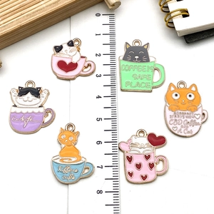 Cute enamel cat coffee cup charms in various colors for DIY earrings and necklaces