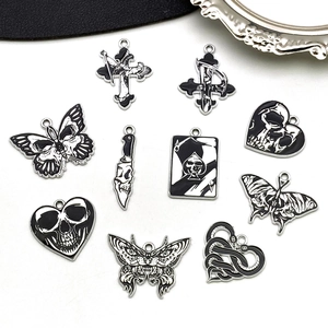 Gothic style alloy pendants featuring skulls, butterflies and crosses for DIY jewelry
