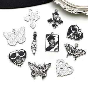 Gothic alloy charms set featuring skull butterfly cross and heart for DIY jewelry making