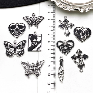 Gothic punk alloy charms set with skull butterfly and cross for DIY jewelry making