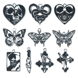 Gothic Alloy Enamel Skull Butterfly Heart Cross Pendants DIY Jewelry Making Halloween Dark Style Necklace Accessory