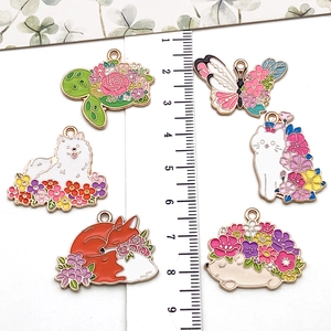 Pendentifs animaux en émail avec fleurs motifs tortue papillon et renard pour bijoux DIY