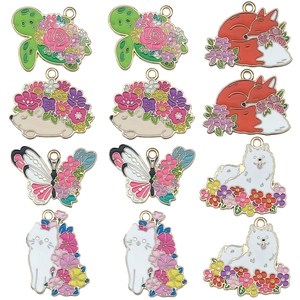 DIY Fabrication de Bijoux Alliage de Zinc Émail Animal Fleur Charms Pour Collier Bracelet Boucle d'Oreille Accessoires Faits Main Pendentifs