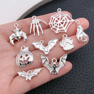 Zilveren Halloween bedeltjes met pompoen, vleermuis en spinnenweb voor DIY sieraden