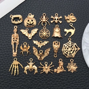 DIY Halloween Alloy Charms Pendant Set Skeleton Ghost Pumpkin Spider Bat Witch For Jewelry Making Accessory Gold Silver