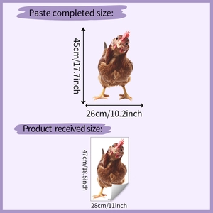Size comparison detail showing the dimensions for the rooster wall sticker layout