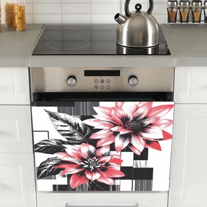 Sticker floral autocollant pour armoire de cuisine avec fleurs roses et lignes